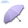 Navy Pongee Fabric Full Color Printed Pattern 3 Folded Rippled Edge Fashion Sun Umbrella Manufacture China